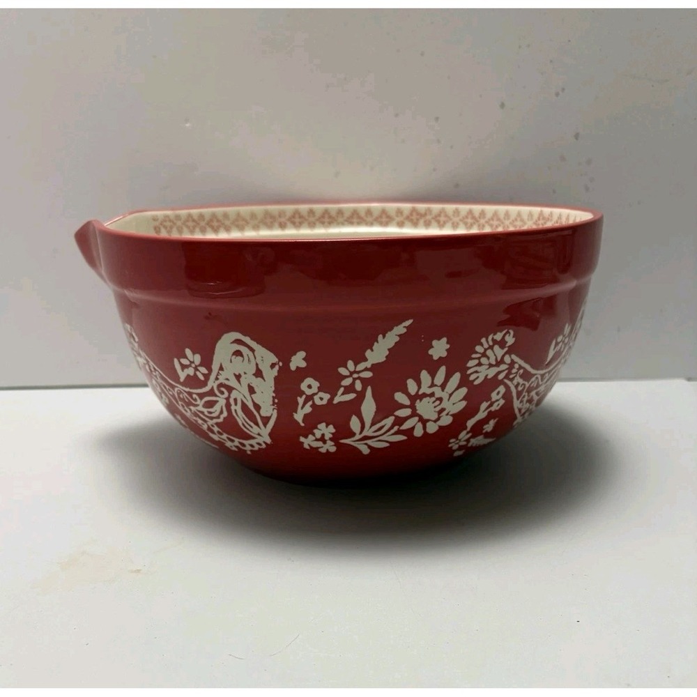Pioneer‎ Woman Stoneware 10" Mixing Bowl w/Spout ~ "Mazie" ~ Red w/ Retro Design